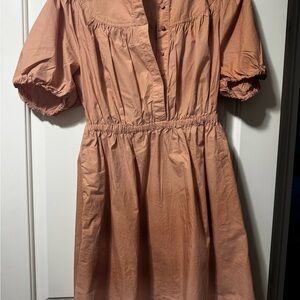 Peach Puff Sleeve Cotton Dress